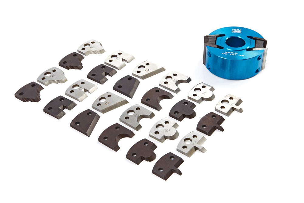 Cabezal de fresado de madera HBM de 100 mm con 7 juegos de cuchillos nuevo — Nuevo
