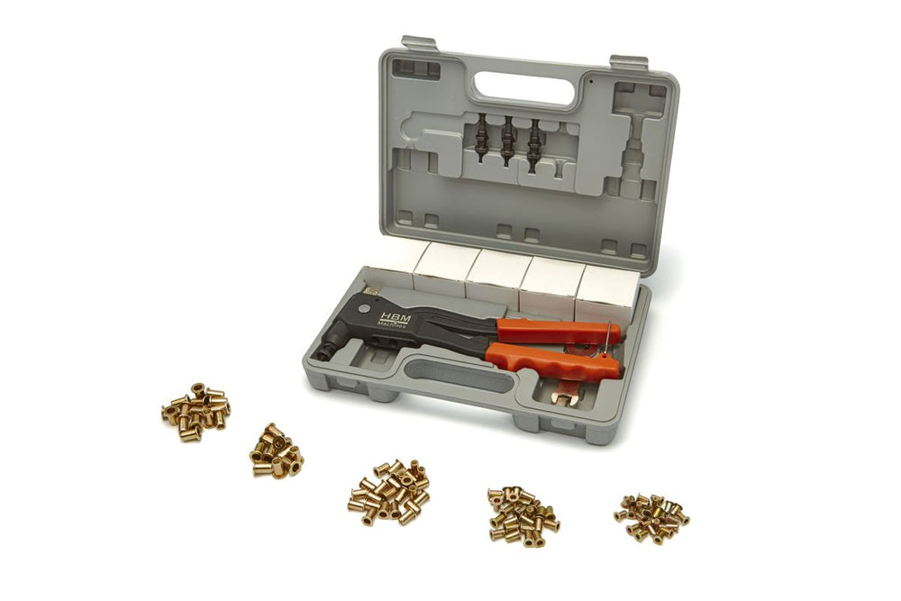 Pinza de remache ciega HBM Profi M3 – M6 incl 100 tuercas de remache de acero nuevo — Nuevo