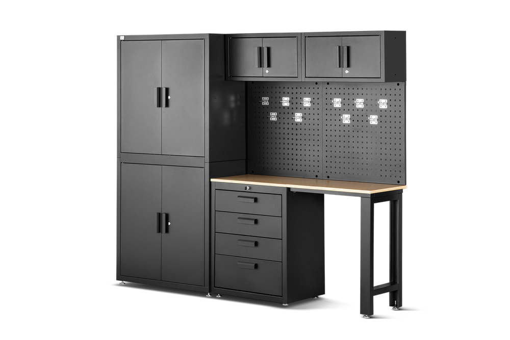 Sistema de banco de trabajo modular premium HBM, 8 piezas, negro mate nuevo — Nuevo