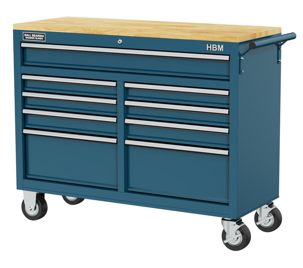 Carro de herramientas móvil HBM, banco de trabajo con superficie de madera de 117 cm, azul nuevo — Nuevo