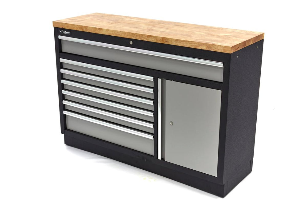 HBM 7 Cajones 136 Cm. Armario de herramientas profesional, banco de trabajo con puerta para equipamiento de talleres nuevo — Nuevo