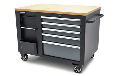 Carro de herramientas móvil HBM, banco de trabajo de 114 cm con tablero de trabajo de madera, negro/gris nuevo — Nuevo