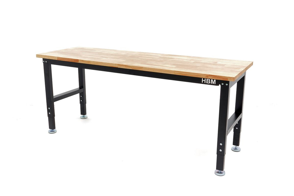 Banco de trabajo profesional HBM de 182 cm, ajustable en altura con superficie de trabajo de madera maciza nuevo — Nuevo