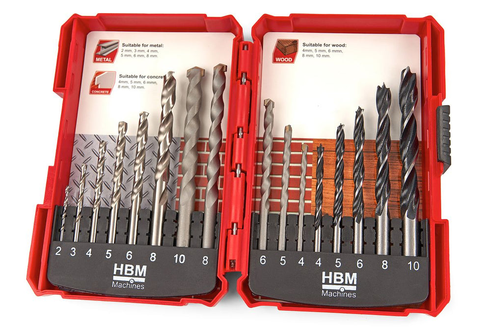 Conjunto de Brocas para Piedra, Brocas de Espiral de Madera y Brocas de Metal de 16 Piezas HBM nuevo — Nuevo