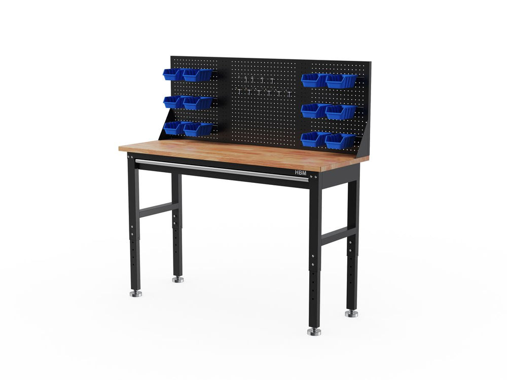 Banco de trabajo HBM de alta resistencia de 152 cm, con un cajón y panel trasero nuevo — Nuevo