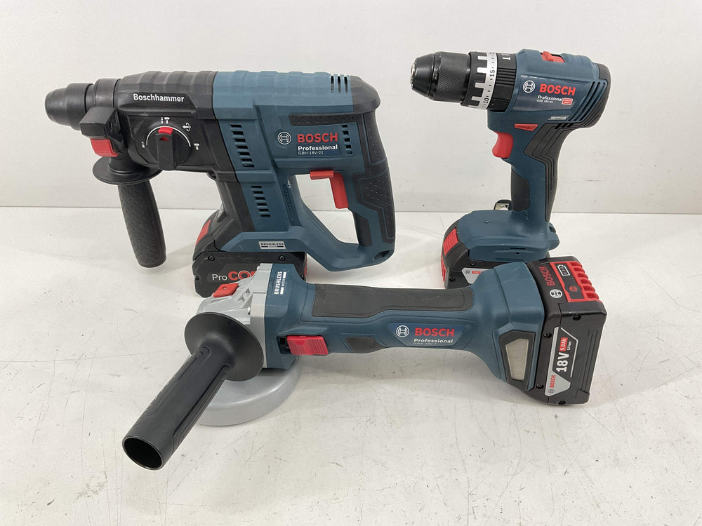 Radial Bosch gbh18v-21+gws 18v-7+gsb 18v-45 de segunda mano · Amoladoras — Revisado