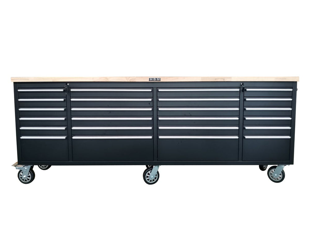 Carro de herramientas HBM con superficie de trabajo de madera, 258 cm, negro nuevo — Nuevo