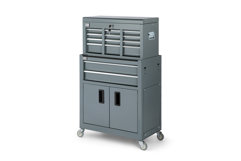 Carro de herramientas HBM con gabinete superior, gris, modelo 2 nuevo — Nuevo