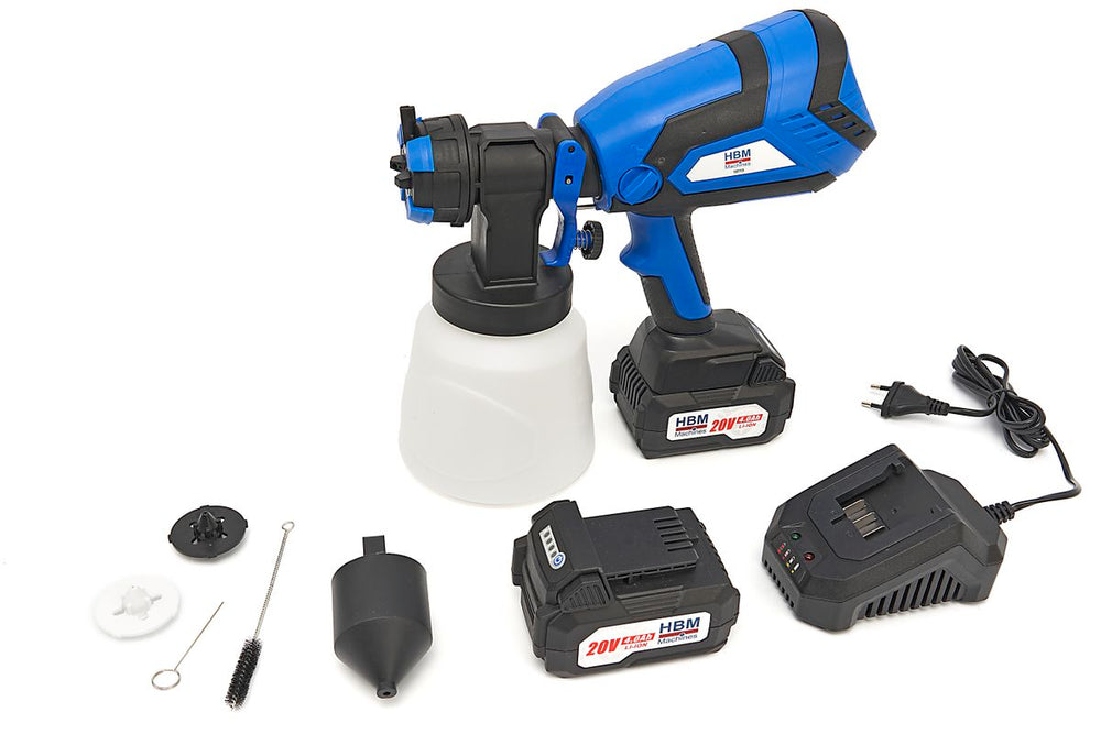 HBM Pulverizador de pintura eléctrico portátil de 20 voltios y 4,0 Ah que incluye 2 baterías con depósito de 1000 ml nuevo — Nuevo