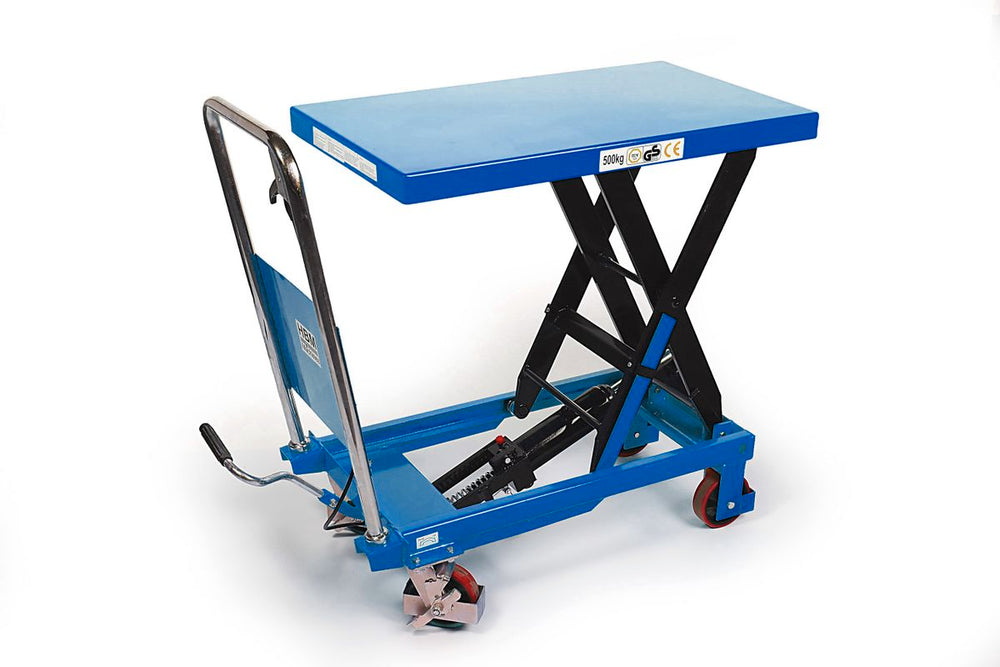 Mesa de trabajo / mesa elevadora HBM 500 kg, azul nuevo — Nuevo