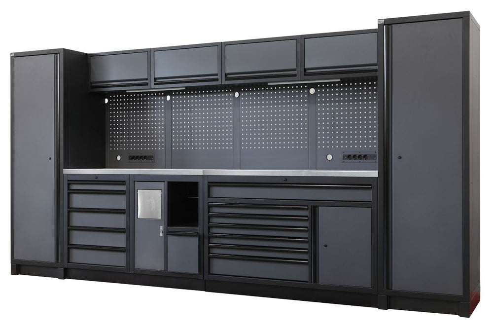 HBM sistema de taller modular extra profundo, 14 piezas, negro/gris nuevo — Nuevo