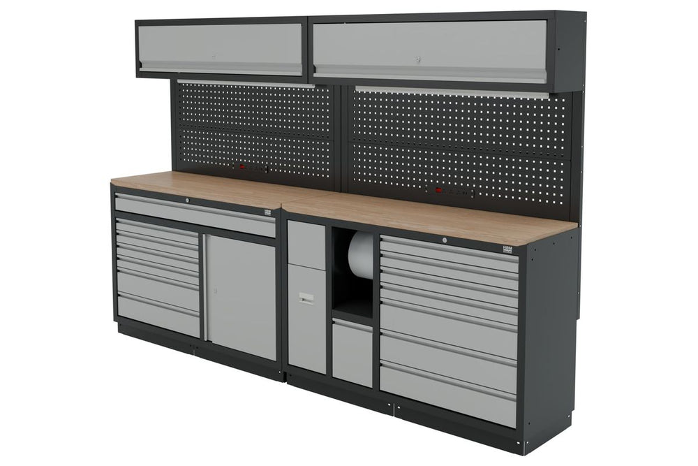 Sistema de mesa de trabajo modular HBM de 10 piezas, negro, gris nuevo — Nuevo