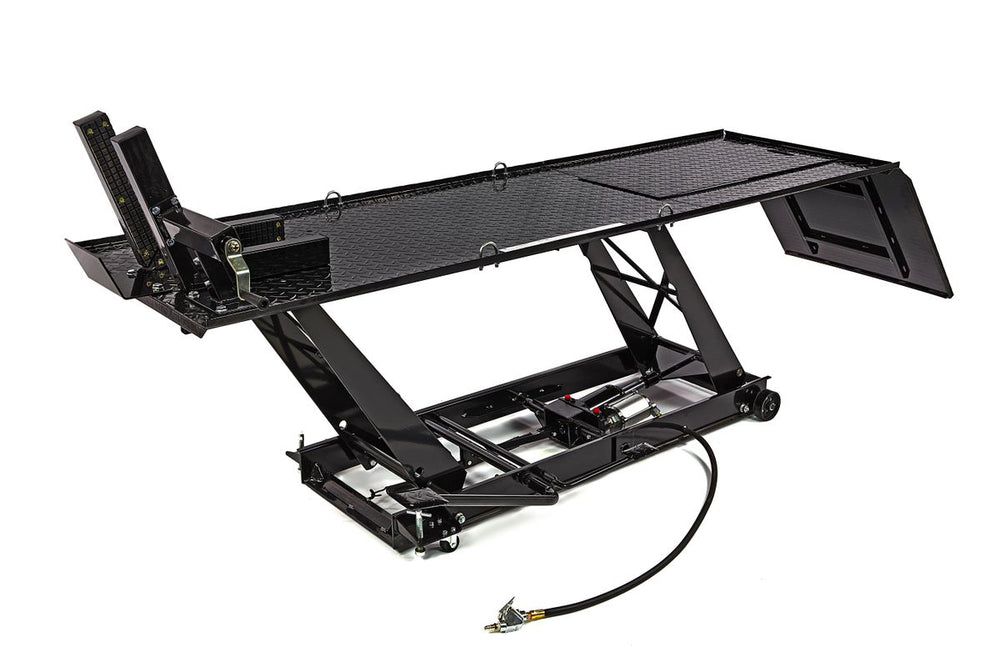 Mesa elevadora de motor HBM 450 kg - hidráulica, neumática, con pinza de rueda delantera de lujo, negra nuevo — Nuevo