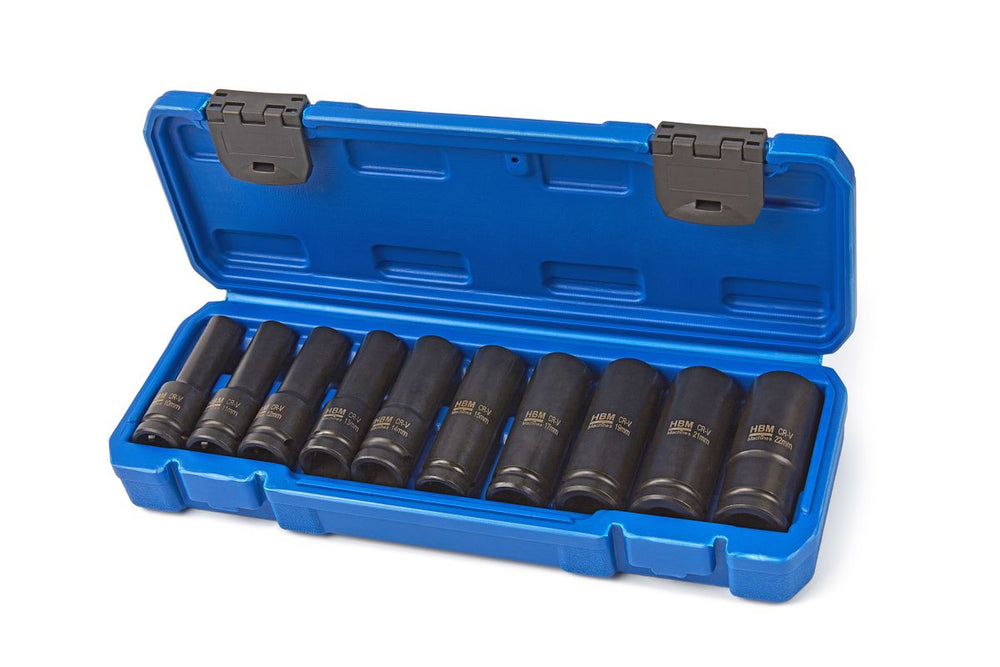 Set de 10 Piezas de Casquillos Profundos Métricos Hexagonales de 1/2 Pulgada HBM nuevo — Nuevo