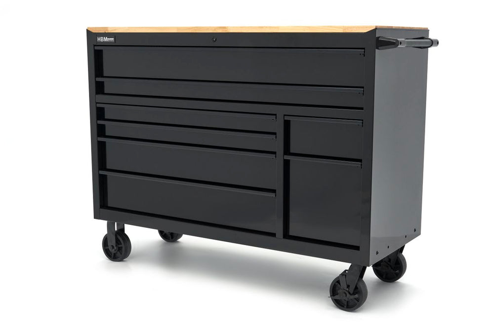 Carro de herramientas HBM, 8 cajones, 142 cm, negro nuevo — Nuevo