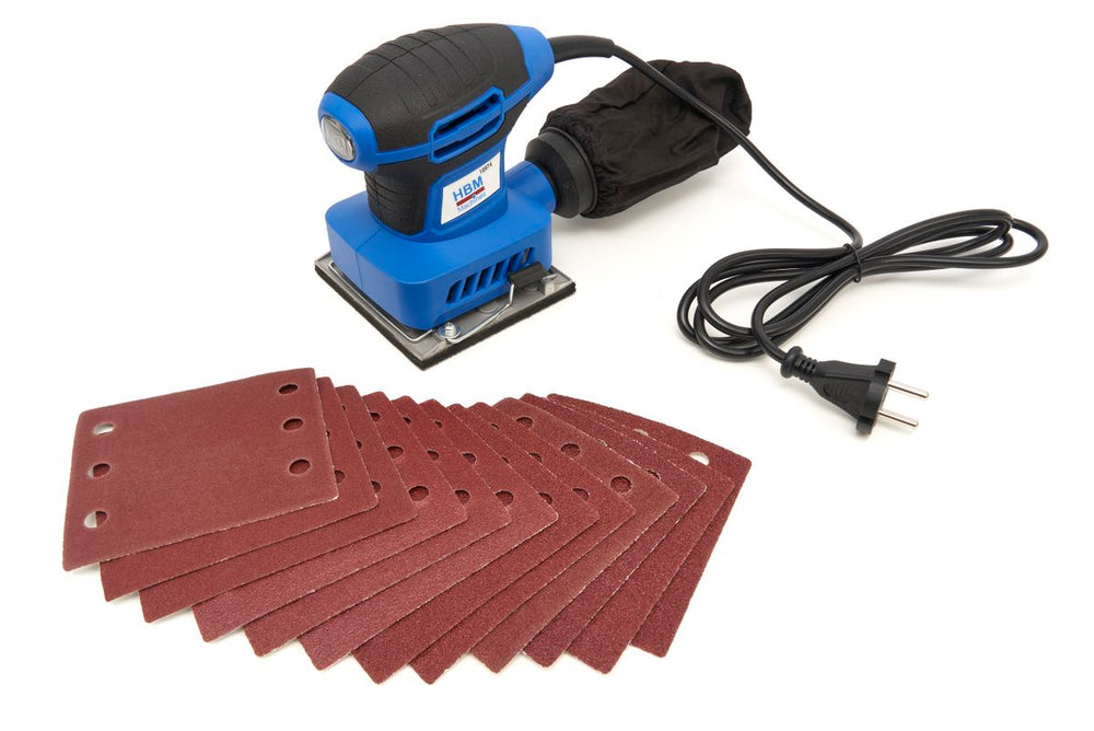 HBM Vlakschuurmachine, Handpalmschuurmachine 240 Watt Inclusief 12 Schuurvellen nuevo — Nuevo