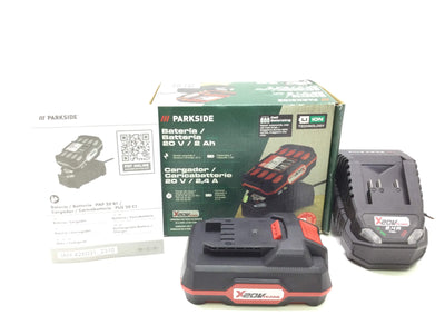 Bateria Parkside 20 v / 2 ah y Cargador 20 v / 2,4 a de segunda mano · Baterías — Revisado